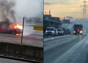 Bursa’da seyir halindeki otomobil alev alev yandı