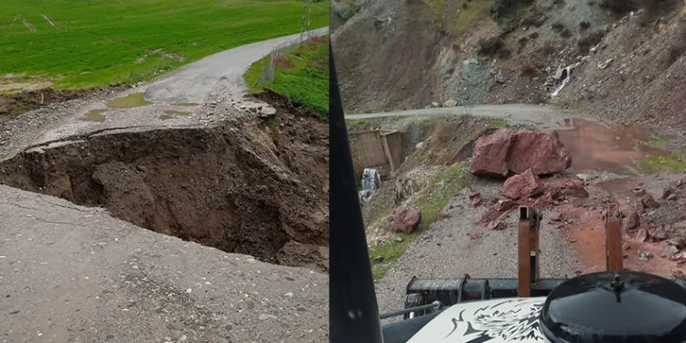 Heyelandan kapanan köy yolları ulaşıma açıldı