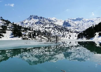Göletin yüzeyi buzla kaplandı