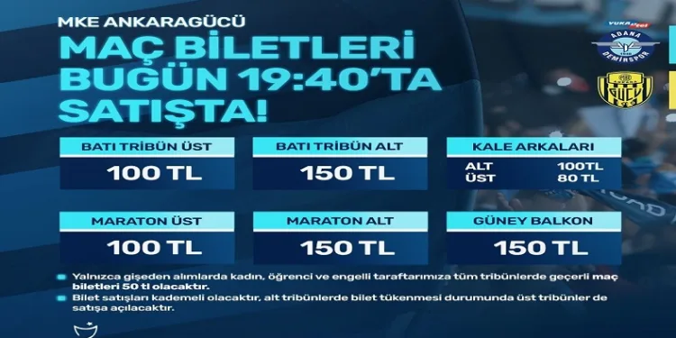Adana Demirspor – MKE Ankaragücü maçının biletleri satışa çıkıyor