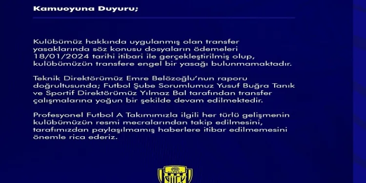 MKE Ankaragücü’nden ‘transfer yasağı’ açıklaması