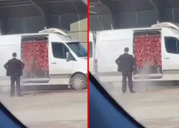 Bursa’da sucukları benzinlikte tazyikli su ile yıkadı