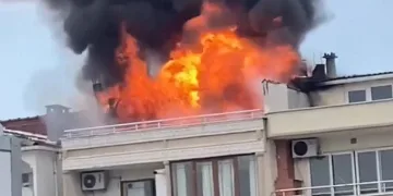 İş yerinde çıkan yangında tüp tankeri patladı