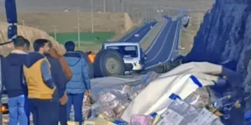 Gaziantep’te seyir halindeki gıda yüklü tır devrildi