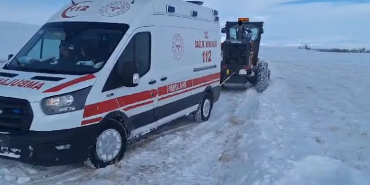 Hastaya giden ambulans kara saplandı