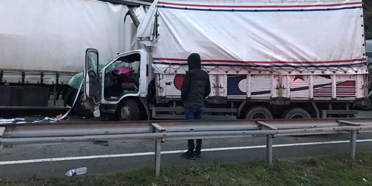 Artvin’de sebze yüklü kamyonet park halindeki tıra çarptı: 2 yaralı