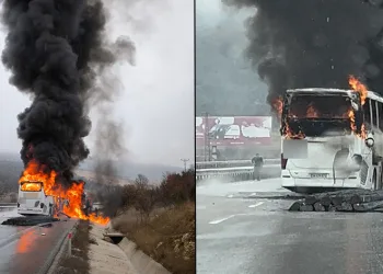 Yolcu otobüs alev alev yandı