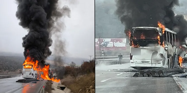 Yolcu otobüs alev alev yandı