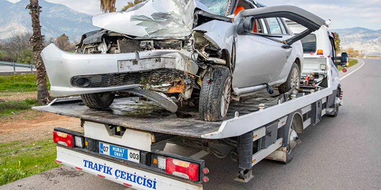 Yoldan çıkan otomobil palmiye ağacına çarptı