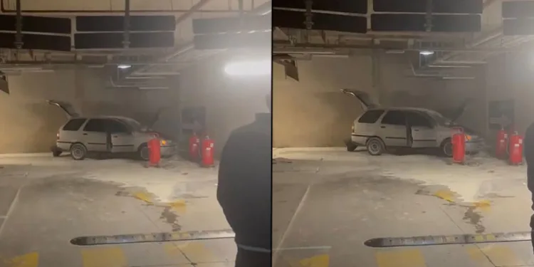 Bursa’da kapalı otoparktaki LPG’li otomobil yandı