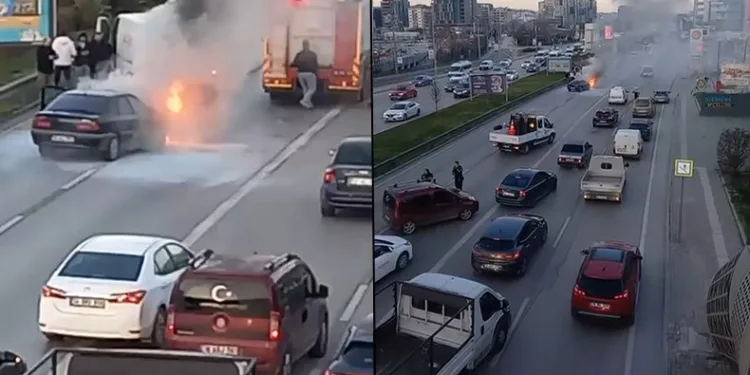 Bursa’da seyir halindeki otomobil alev topuna döndü