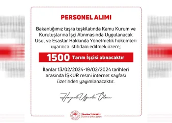 Tarım ve Orman Bakanlığına bin 500 işçi alınacak