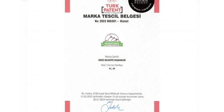 Murat Dağı Termal Kayak Merkezi marka tescil belgesi alındı