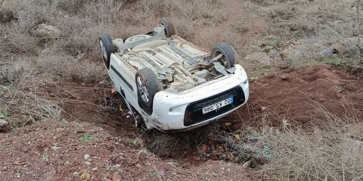 Hafif ticari araç şarampole devrildi
