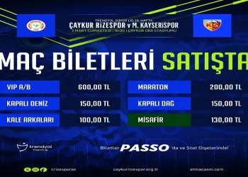 Çaykur Rizespor-Kayserispor maçının biletleri satışa çıktı