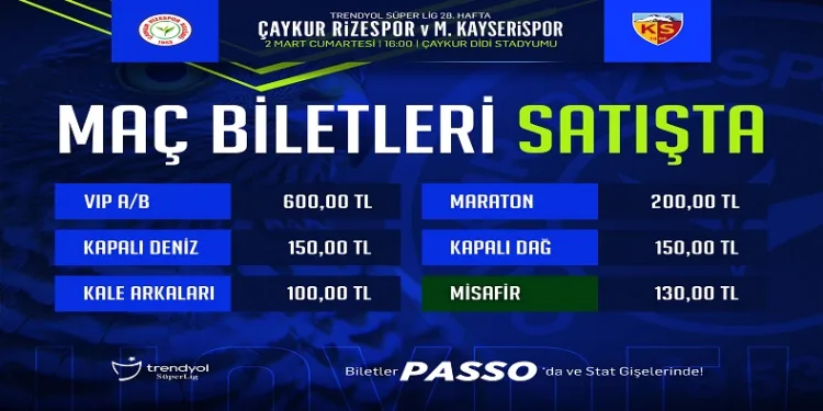 Çaykur Rizespor-Kayserispor maçının biletleri satışa çıktı