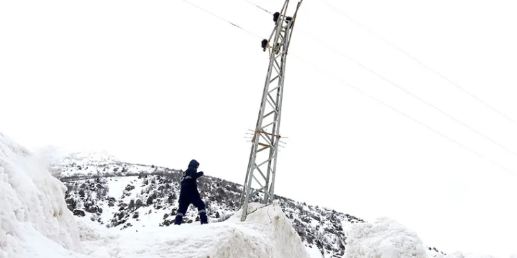 Çığ ve sulu kar elektrik direklerine zarar verdi