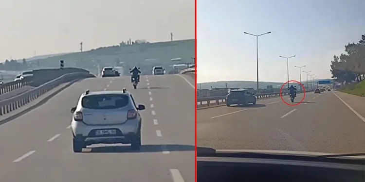 Bursa’da motosiklet sürücüsünün tehlikeli hareketleri kamerada