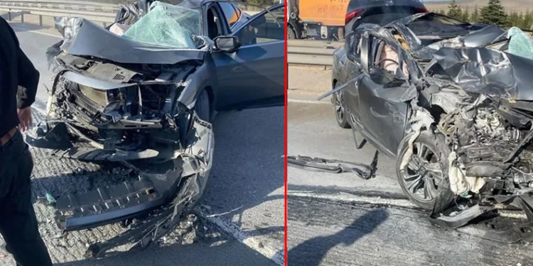Kamyona arkadan çarparak hurdaya dönen otomobilin sürücüsü yaralandı
