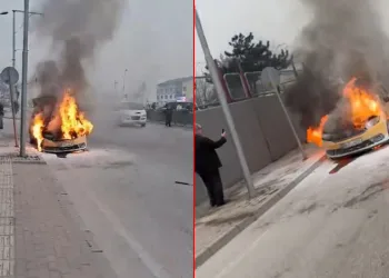 Bursa’da ticari taksi alev alev yandı