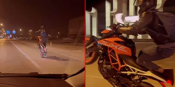 Bursa’da motosiklet sürücüsü kilometrelerce tek teker ilerledi