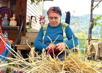 Buğday saplarından tepsi yapıyor