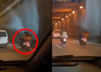 Motosikletlinin keyfini görenler şaştı