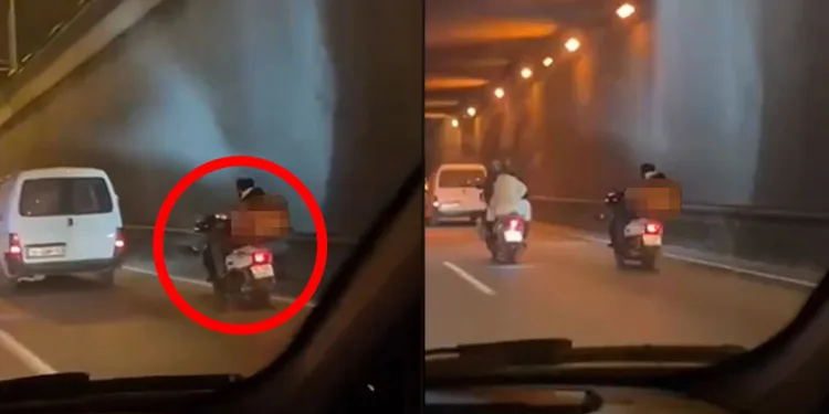 Motosikletlinin keyfini görenler şaştı