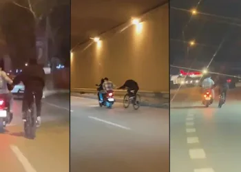 Bursa’da motosiklet ile bisikleti çekti