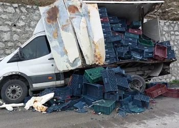 Tır, arıza yapan kamyoneti biçti