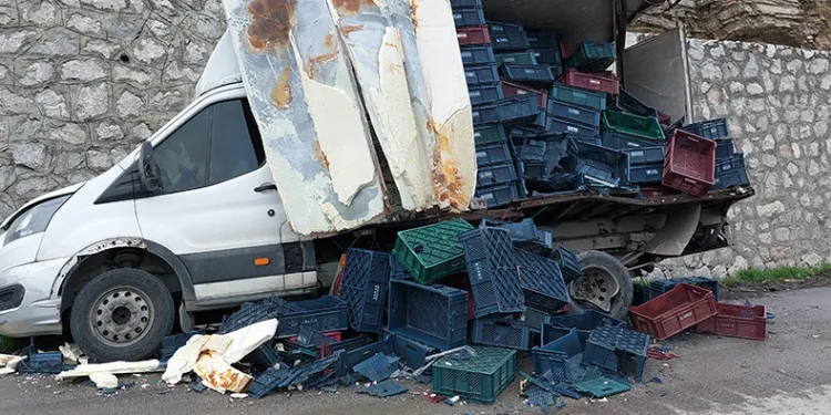 Tır, arıza yapan kamyoneti biçti