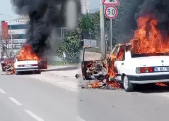 Bursa’da otomobil alevlere teslim oldu