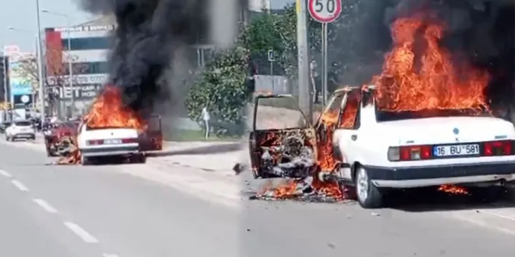 Bursa’da otomobil alevlere teslim oldu