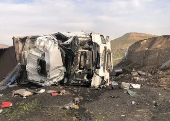 Şırnak’ta devrilen tırın sürücüsü yaralandı