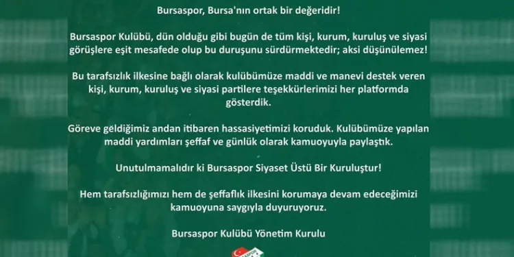 “Bursaspor siyaset üstü bir kuruluştur”