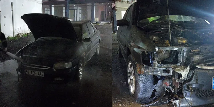 Çorlu’da araç yangını