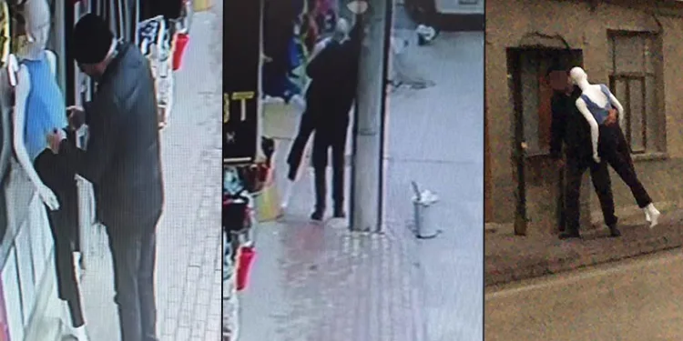 Dakikalarca sevdiği cansız mankeni kucaklayıp kaçırdı