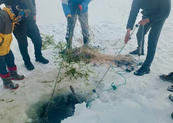 Buzu kırıp balık tuttular