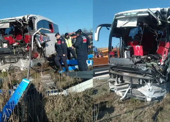 Yolcu otobüsü bariyerlere çarptı: 14 kişi yaralandı