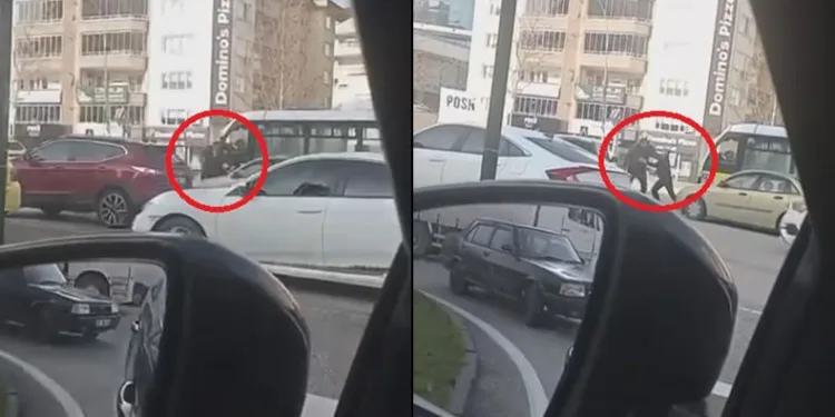Bursa’da trafiğe aldırış etmeden birbirlerine girdiler