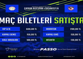 Çaykur Rizespor – Gaziantep FK maçının biletleri satışa çıktı