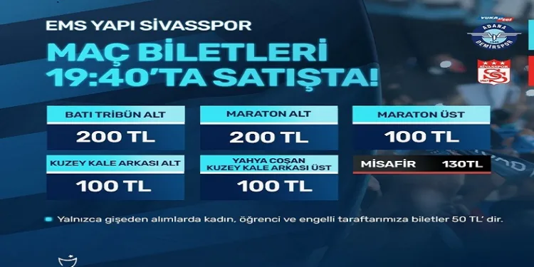 Adana Demirspor – Sivasspor maçının biletleri satışa çıktı