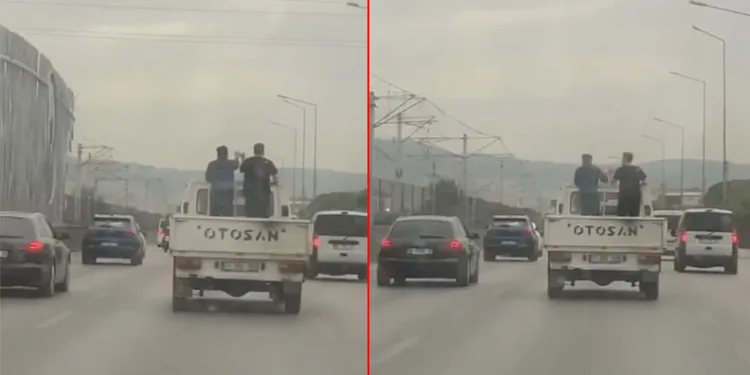 Bursa’da kamyonet kasasında halay