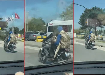 Bursa trafiğinde köpekle tehlikeli yolculuk