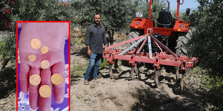 Bahçesini çapalayan çiftçi Bizans dönemine ait sikke buldu