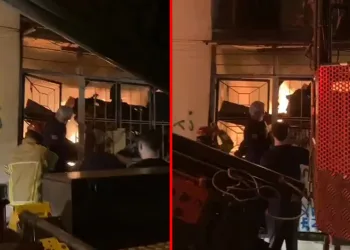 Bursa’da 6 katlı binanın giriş katı alev alev yandı
