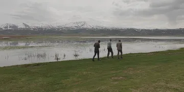 Sarısu Ovası’nın karlı Süphan Dağı’yla kartpostallık görüntüsü