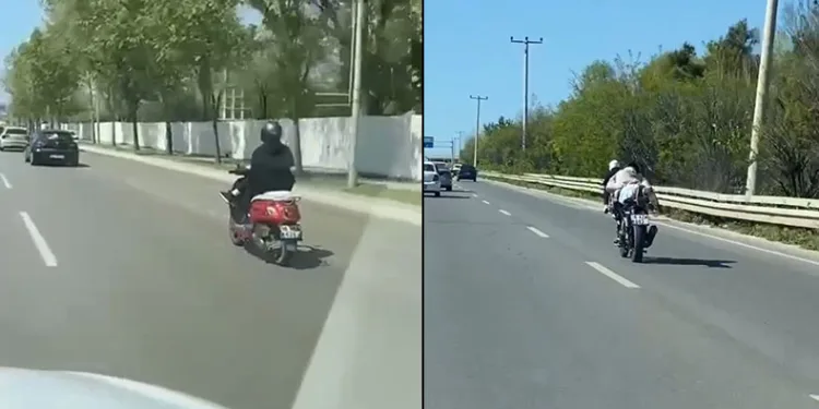 Gençlerin motosikletle tehlikeli yolculuğu