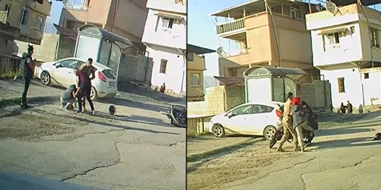 Kadın ile erkeğin kasklı ve tekmeli kavgası
