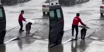 Küçük çocuktan yağmur altında insanlık dersi